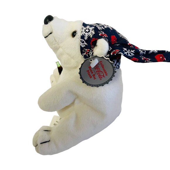 Collectible Coca-Cola Polar Bear Plush With Santa Hat & Bottle 6 1/2" x 5" Bean - Picture 2 of 6